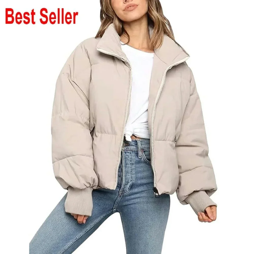 Cropped Puffer Jacket Quilted Winter Outerwear Chic Minimal Warm Coats